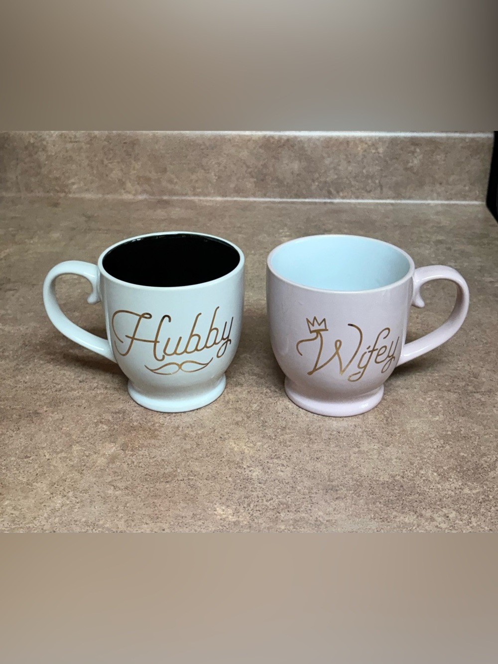 Hubby & Wifey Matching Coffee Mug Set Ceramic Couples Wedding Gift
